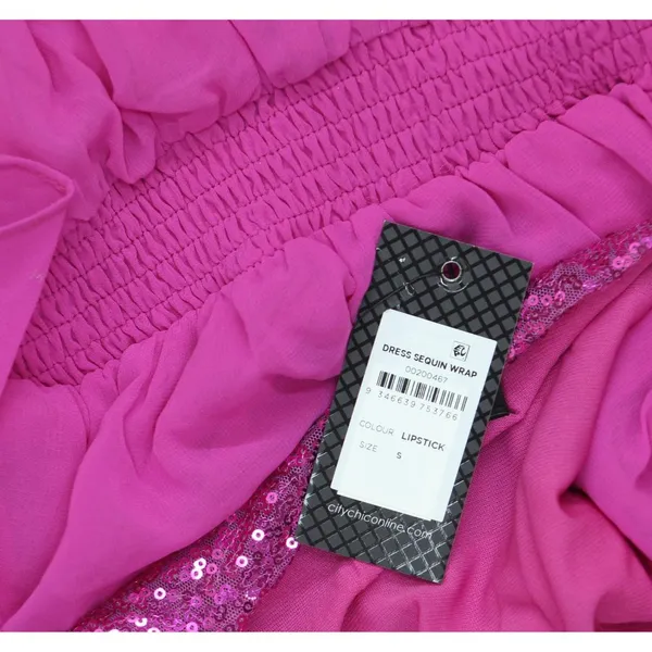 City Chic Womens Trendy Plus Size Sequin Wrap Dress Lipstick Purple Pink 16W - Image 4