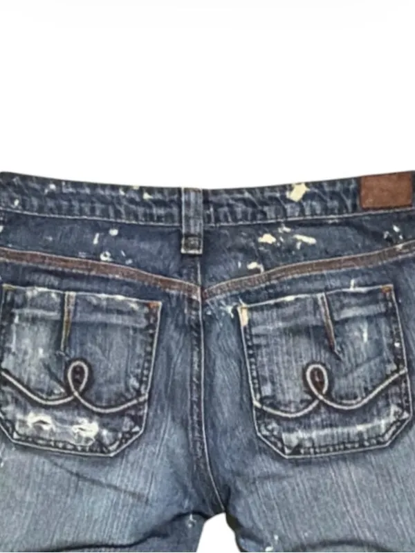 Hippie Vintage Y2K Paint Splatter Straight Leg Jeans Size 29 100% Cotton Raw Hem - Image 5