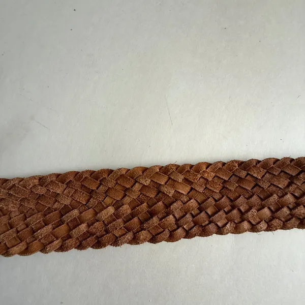 American Eagle Women Leather Belt S/M Brown Metallic Braided Boho Buckle Indie - Image 5