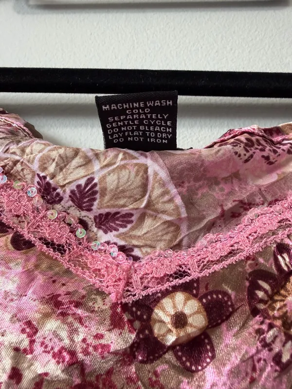 Vintage Y2K FANG Satin Floral Slip Spaghetti Strap Tank Top in Pink Brown Size L - Image 6
