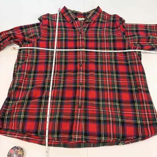 LL Bean Red Scotch Plaid Cotton Flannel Button Shirt Relaxed Fit Size XL - Image 7