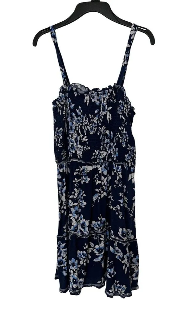 Band Of Gypsies Tiered Ruffle Mini Dress Blue Floral Large - Image 4