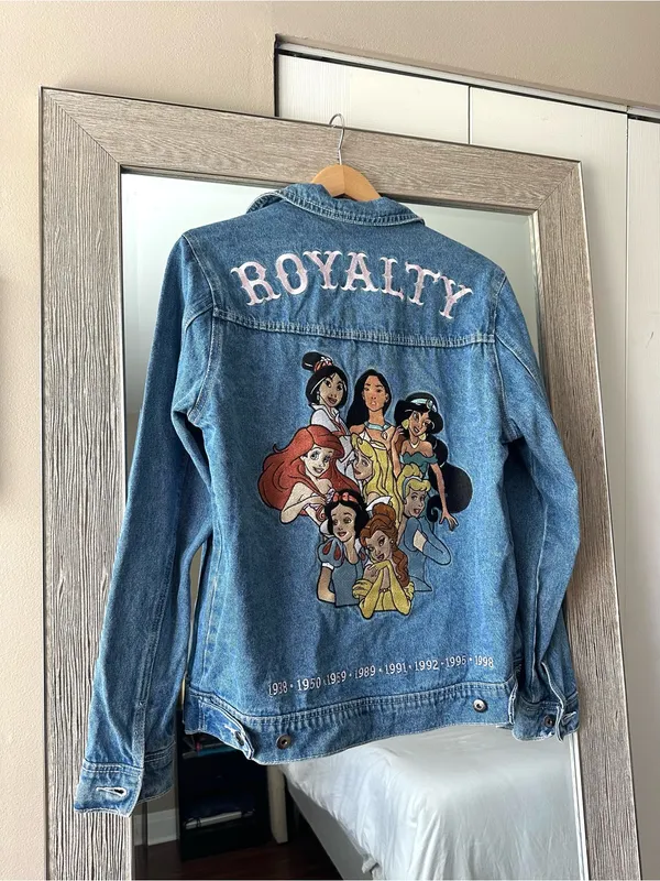 Disney Princesses Denim Jacket Embroidered Graphic Back Women’s Size Medium - Image 2