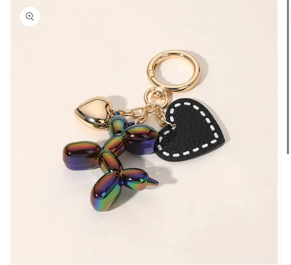 Faux Leather Metal Heart Balloon Dog Bag Charm / Keychain - Image 2