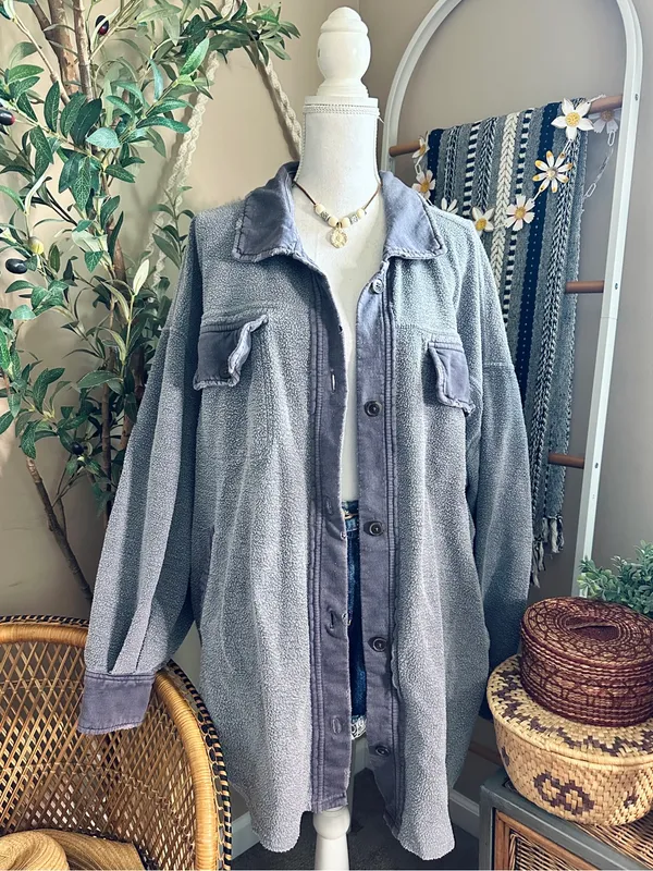 Free People Ruby Distressed Oversized Jacket Gray Large - Image 5