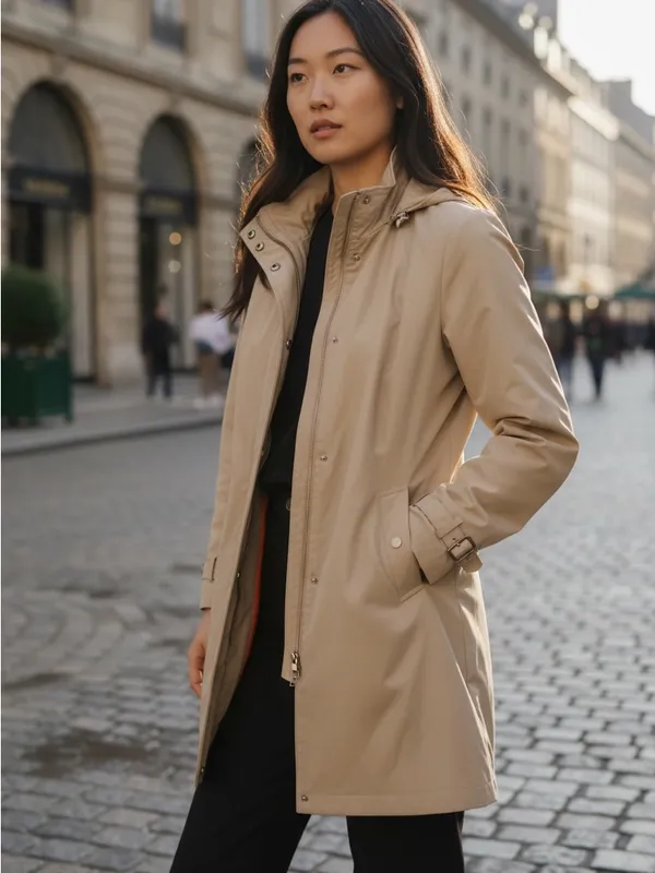 Cole Haan Signature Women's Khaki Tan Lightweight Zip-Up Trench Coat Jacket S - Image 2