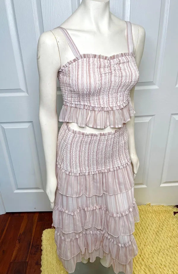 Red Dress Boutique Lavender Stripe Two Piece Smocked Set w/ Tiered Ruffle Skirt - Image 6