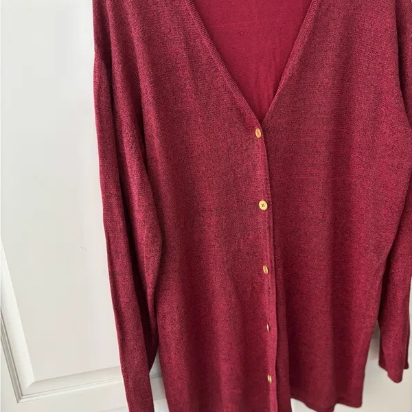 Mims Cole Womens Metallic Silk Red Lightweight Cardigan Sweater,‎ Size L - Image 4