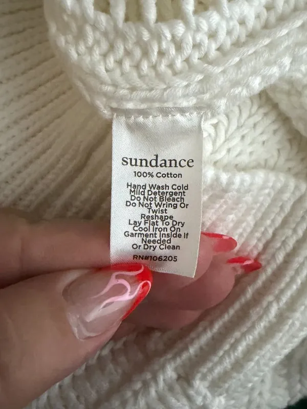 Sundance Women M White Hand Knit Cardigan Sweater 100% Cotton Cable Knit Pockets - Image 9