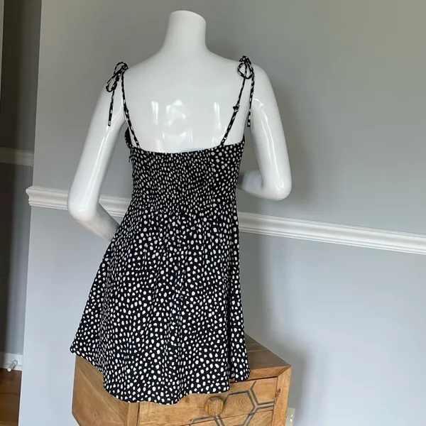 Lola Grace Black White Polka Dot Tie Strap Mini Dress Size S - Image 4