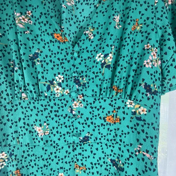 Bebop Floral Midi Dress‎ L XL Flutter Sleeve Babydoll Cottagecore Smocked Green - Image 4