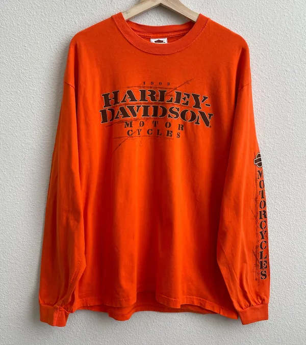 Harley Davidson 2009 Orange Laramie, Wyoming Biker Graphic Long Sleeve Tee - Image 2