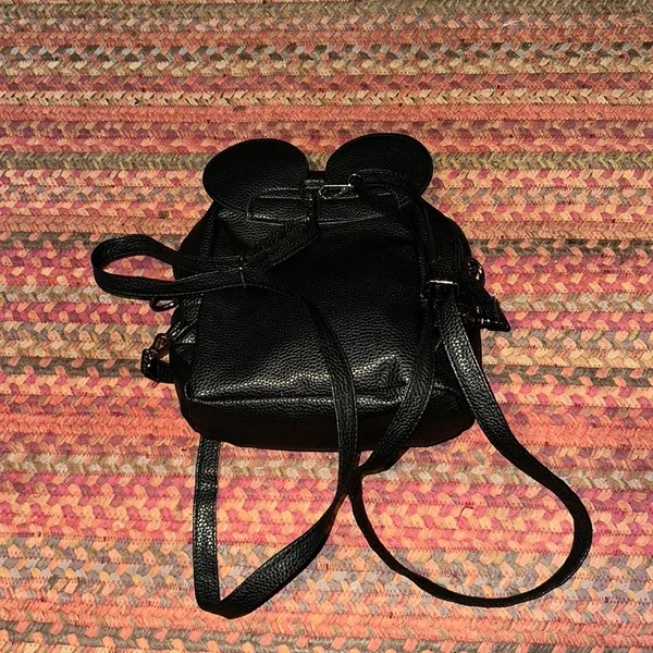 MOUSE EAR W BOW VEGAN LEATHER BACKPACK MICKEY MINNIE Black - Image 2