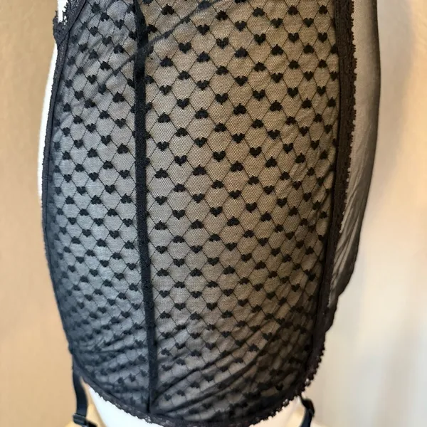 Shirley of Hollywood Black Sheer Lace Garter Lingerie Mini Dress M - Image 3