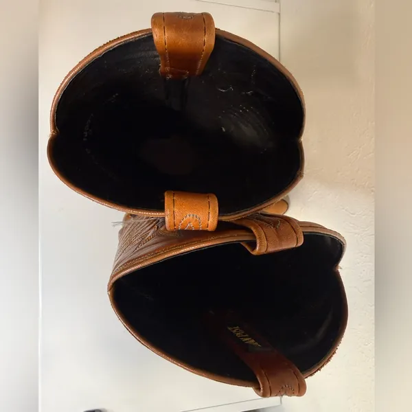 Vintage Dan Post Leather Cowboy Boots – Brown w/ Blue Stitching – Women’s 6.5-7 - Image 7