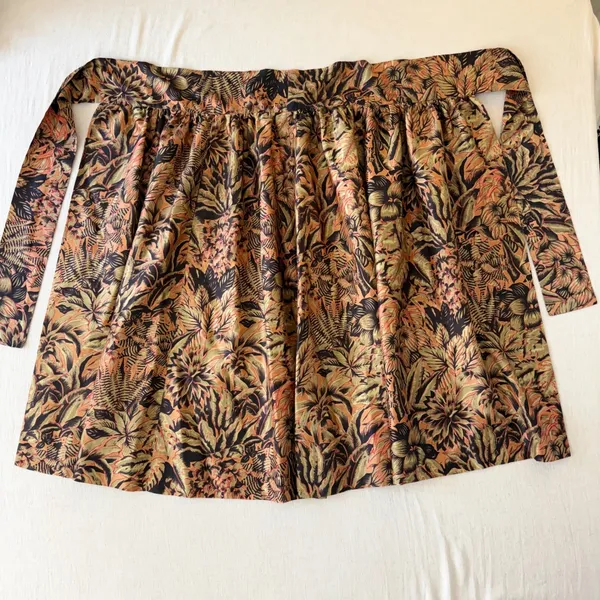 Handmade Tropical Wrap Midi Skirt Womens S Bronze‎ Olive Palm Leaf Pockets - Image 12