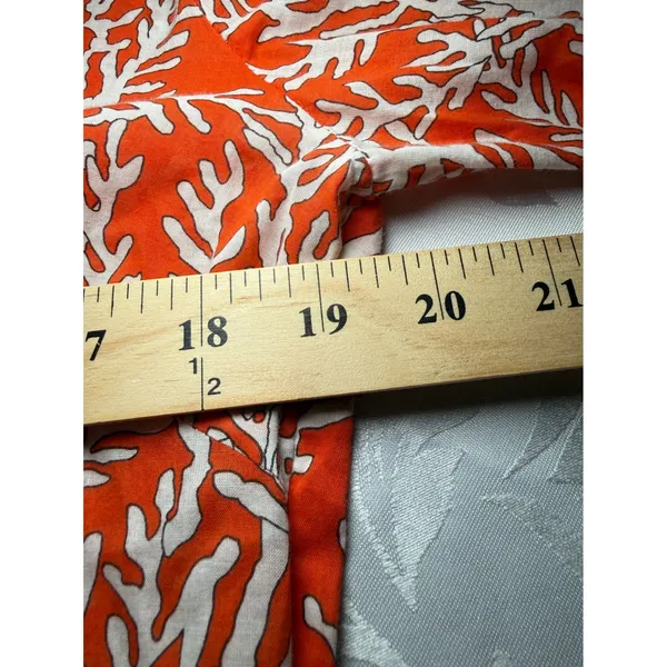 Tory Burch Orange Coral Print Cotton Tunic Top Herringbone Trim Size 8 - Image 5