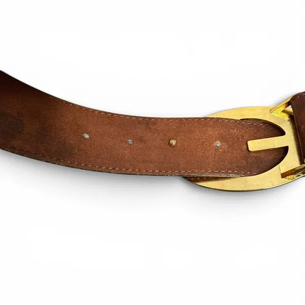 Guess Genuine Leather Belt Small‎ Brown Large Gold Buckle Adjustable Logo Y2K - Image 8