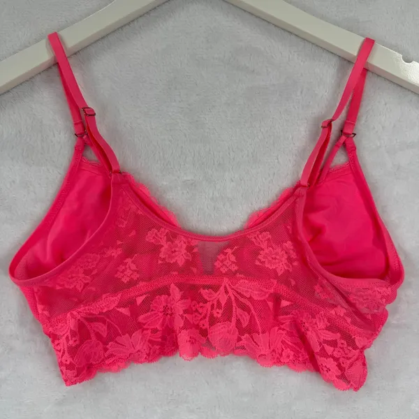 Aerie Real Good Lace Bralette Neon‎ Pink Floral V-Neck Mesh Longline Small - Image 8