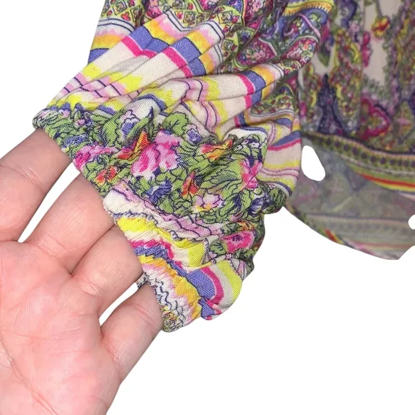 Maeve Anthropologie Boho Blouse Medium Floral‎ Stripe Peasant Top Balloon Sleeve - Image 4