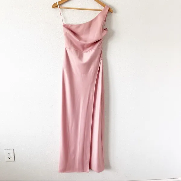 BHLDN Dylan Blush Pink Satin Charmeuse Bridal Formal One Shoulder Maxi Gown - Image 3