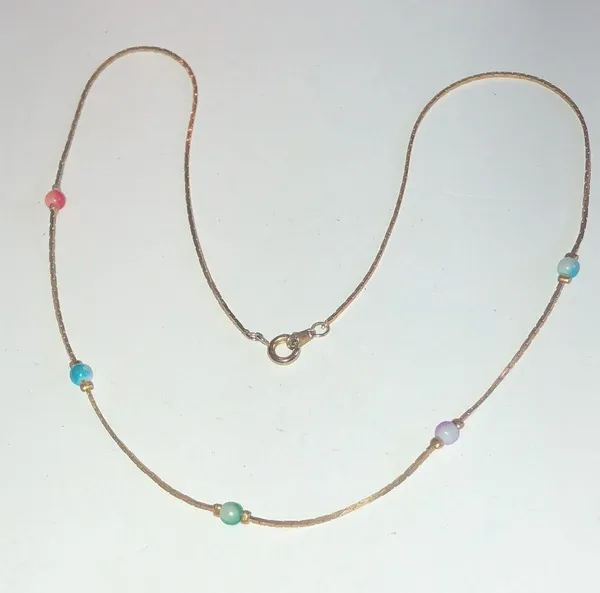 Vintage Gold Tone Multi Color Beaded Classic Retro Boho Dainty Necklace - Image 3