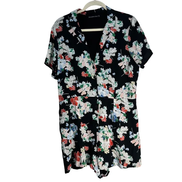 Abercrombie & Fitch Womens Floral‎ Button Front Romper Black XL 159D0493 - Image 2