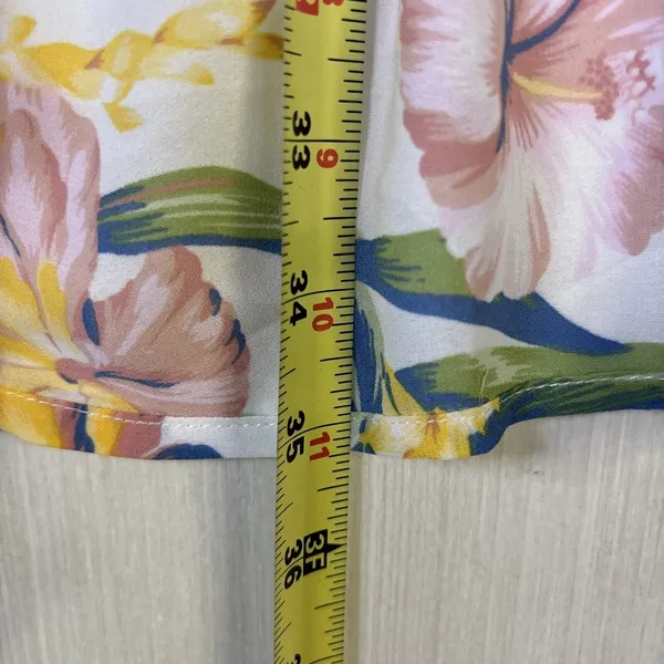 Tropical Floral Ruffle High Low‎ Maxi Skirt White Pink Green Hibiscus Wrap Style - Image 6