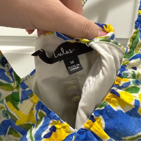 Lulus Artful Allure Blue Multi Floral Sleeveless Peplum Cami Top Medium - Image 8
