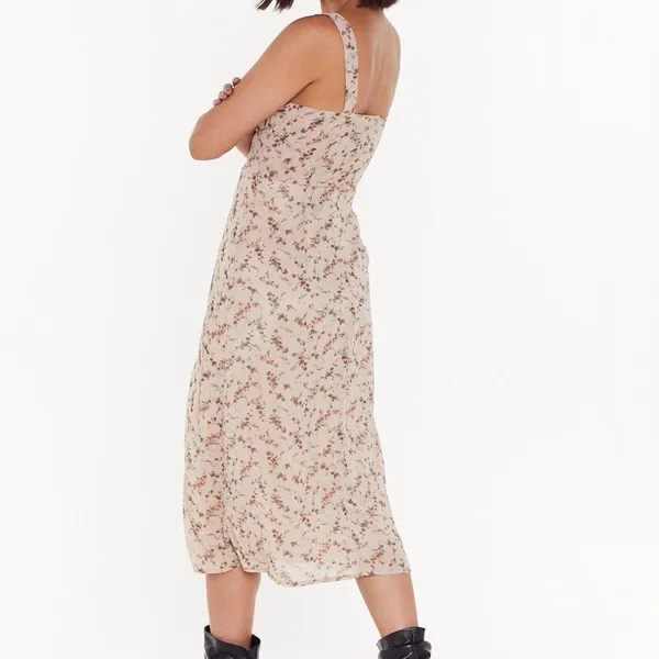 Nasty Gal Cream and Pink Midi Dress with Floral Print - Image 3