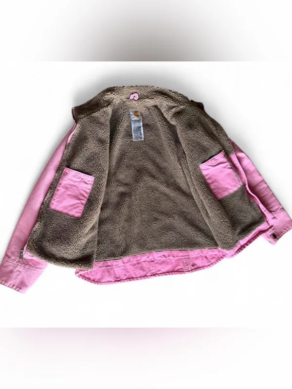 VTG Carhartt Women's RARE Pink Sherpa Lined WIP Work Jacket Size M WJ022 PKR - Image 12