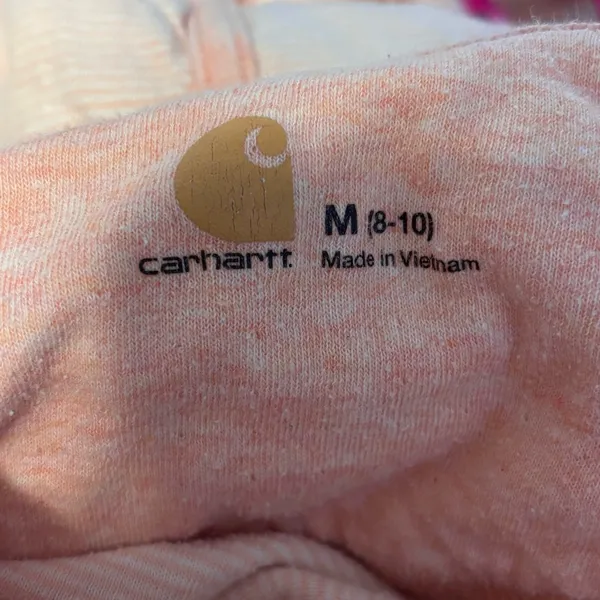 Women's Carhartt Fresh Peach Heather Pondera hooded Henley Shirt size medium - Image 8