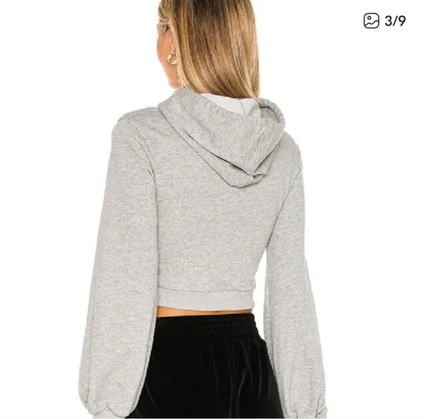 Superdown Christine heather gray cropped hoodie sweater L - Image 3
