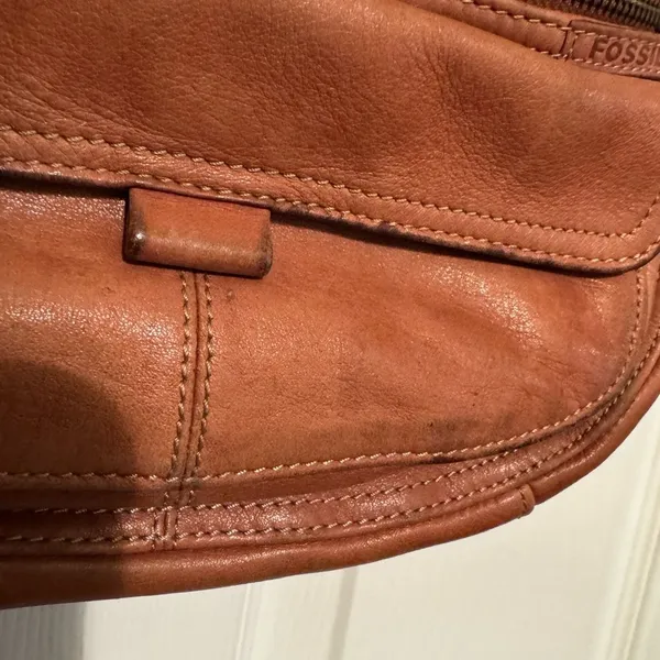 FOSSIL Hobo Cognac Leather Shoulder Hand Bag Retro Y2K Purse Vintage Brown - Image 2