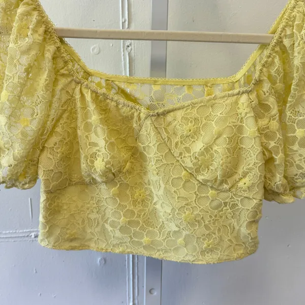 Cider Yellow Floral Lace Puff Sleeve Crop Top Sweetheart Neck Size S Coquette - Image 4
