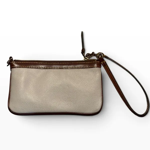 Dooney & Bourke Pebbled Leather Wristlet Cream Brown Duck Logo Wallet Clutch - Image 2