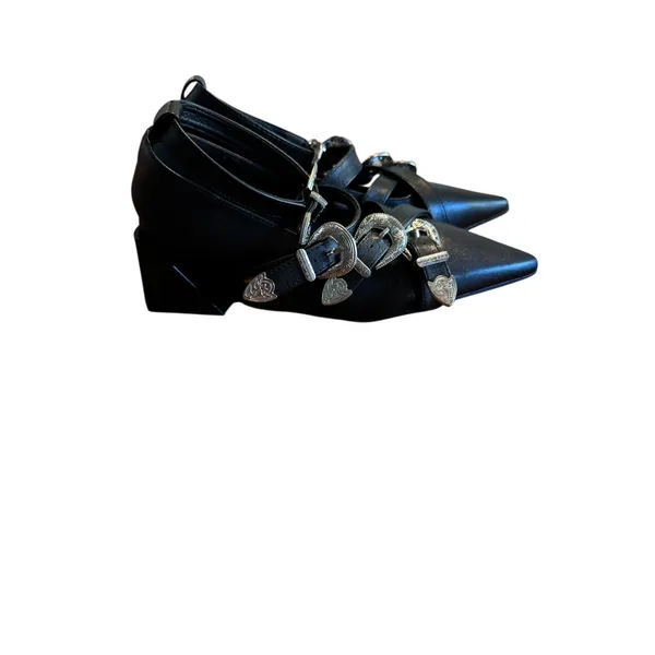 Guanghuiyuzu Black Pointed Toe Buckle Strappy Block Heels‎ Women's Size 35 - Image 10