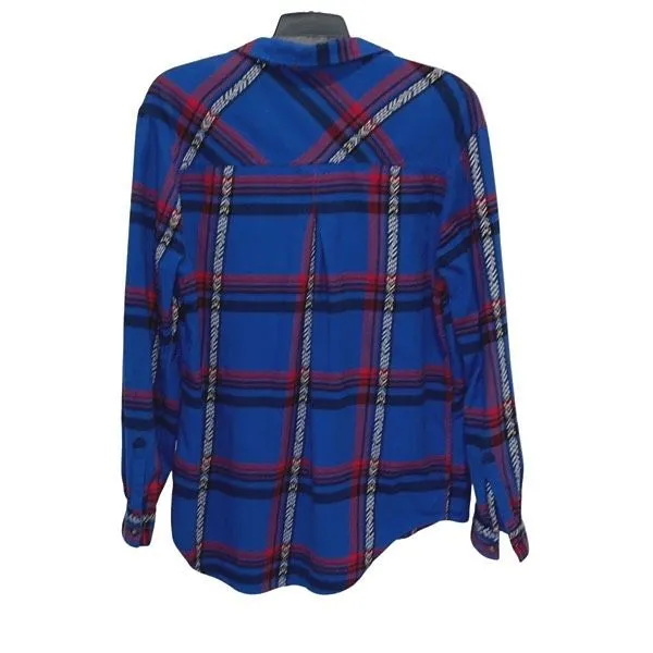 BDG Womens Flannel Long Sleeve Button Down Shirt Blue‎ Red Size Medium - Image 4