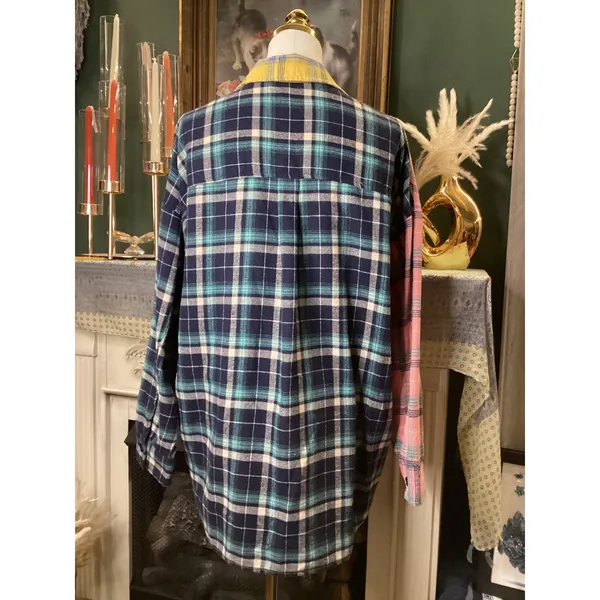Haptics By Holly Harper Colorblock Plaid Flannel Oversized Shirt Small - Image 3