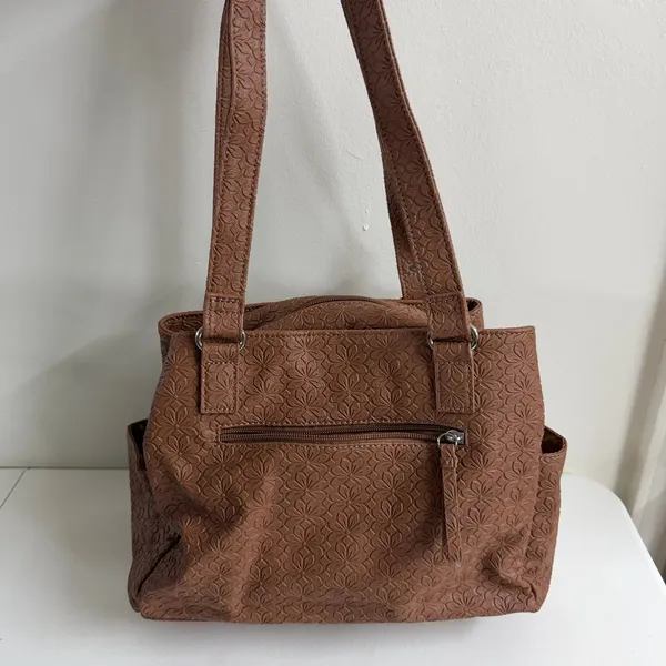 MultiSac brown tan floral Embossed Shoulder Bag buckle slouchy pockets purse - Image 3