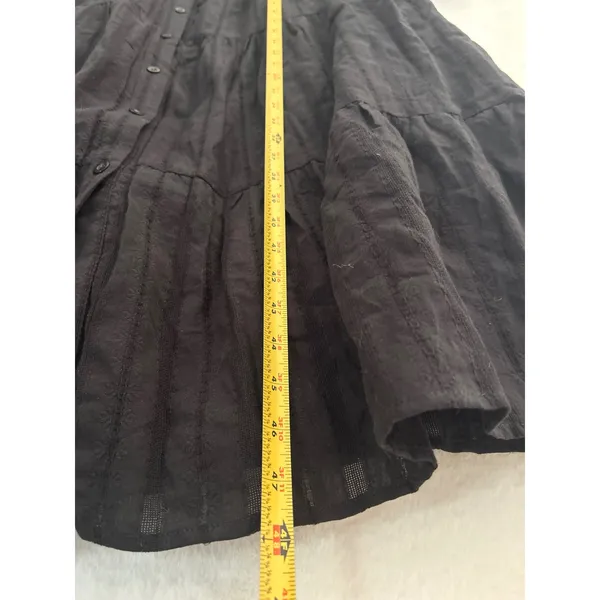PrettyGarden Black Cotton Tiered Maxi Dress‎ Long Sleeve Button Down Small 4493 - Image 5