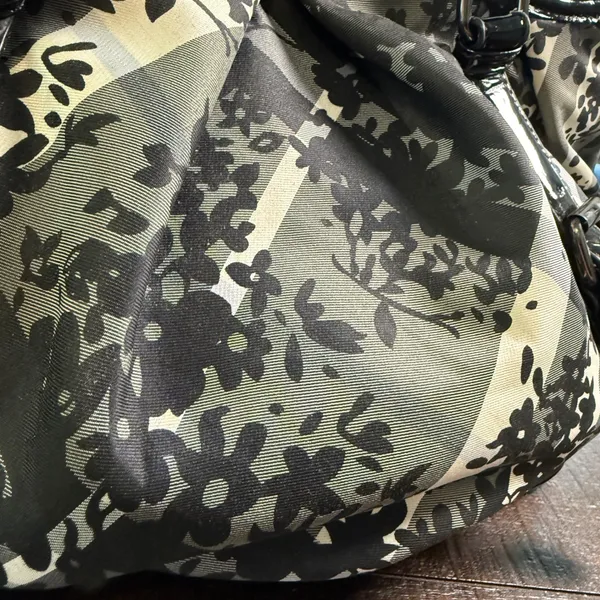 Floral Plaid Check Satchel Bag‎ Black White Patent Trim Purse Tote Crossbody - Image 6