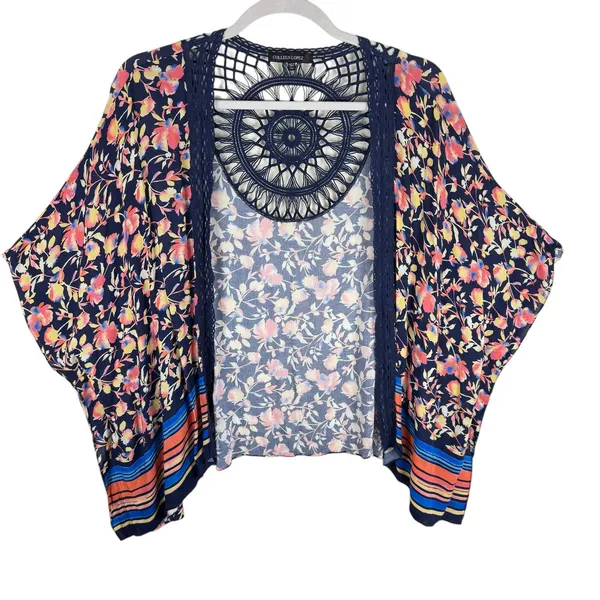 Colleen Lopez Boho Colorful Floral Crochet‎ Lightweight Open Oversized Tunic M L - Image 4