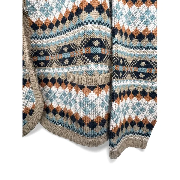 Tally-Ho Vintage L Aztec print cardigan wool blend Cardigan Knit 70's Womens - Image 5