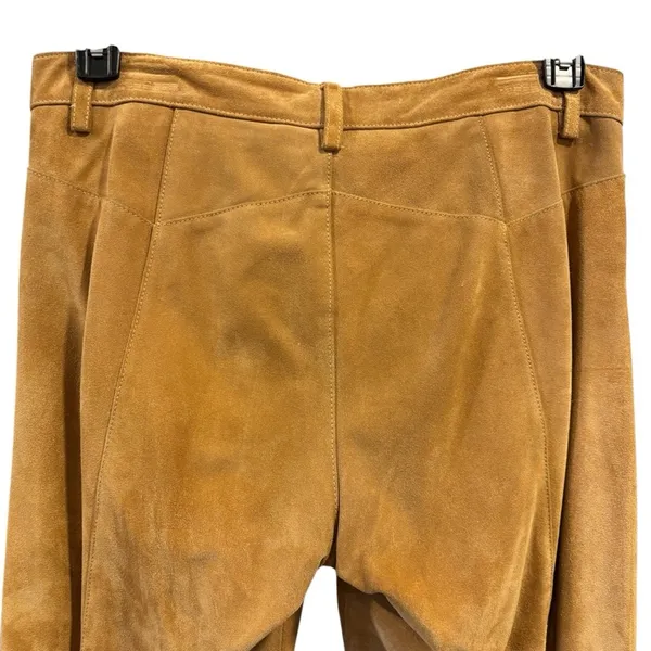Y2K DKNY Tan Suede Leather Flared Pants Slit Trousers Fall Streetwear Retro - Image 5