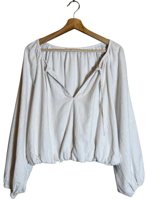 Abercrombie & Fitch x Tia Booth Linen-Blend Peasant Bubble Top Women's XL White - Image 2