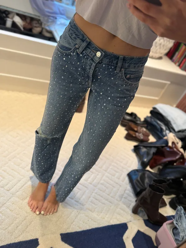 ASOS DESIGN Petite Rhinestone Embellished Ripped Jeans Size 24 - Image 2