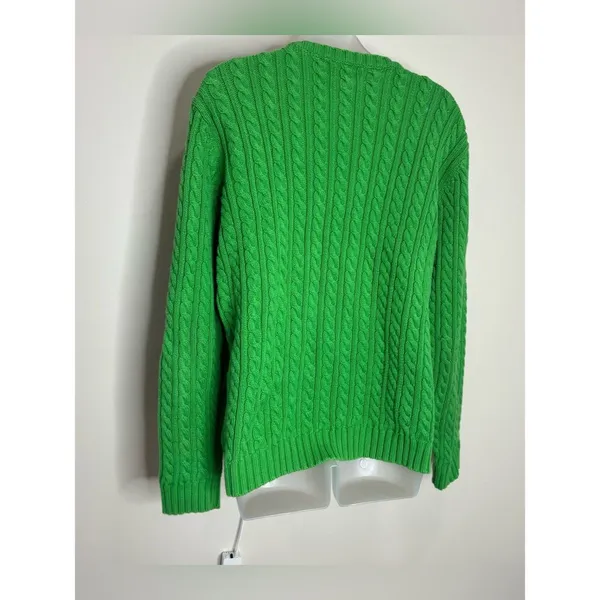 Lauren Ralph Lauren Bright Green Cable-Knit Crewneck Sweater 100% Cotton medium - Image 7