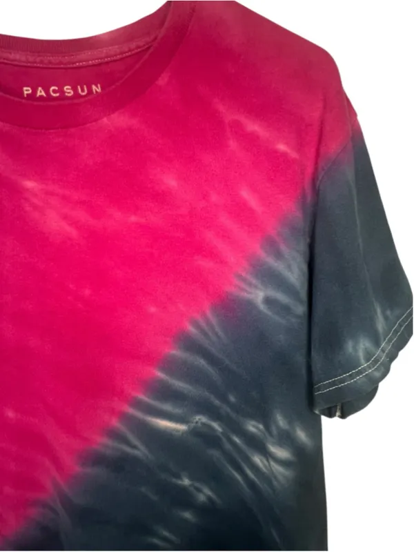 PacSun Pink And Blue Tie Dye Wave Y2K Surf Skate Graphic Short Sleeve T-Shirt - Image 2