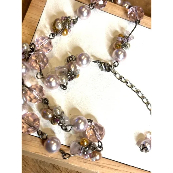 Source Unknown vintage Pink & White Pearl & Crystal Beaded Necklace - Image 7